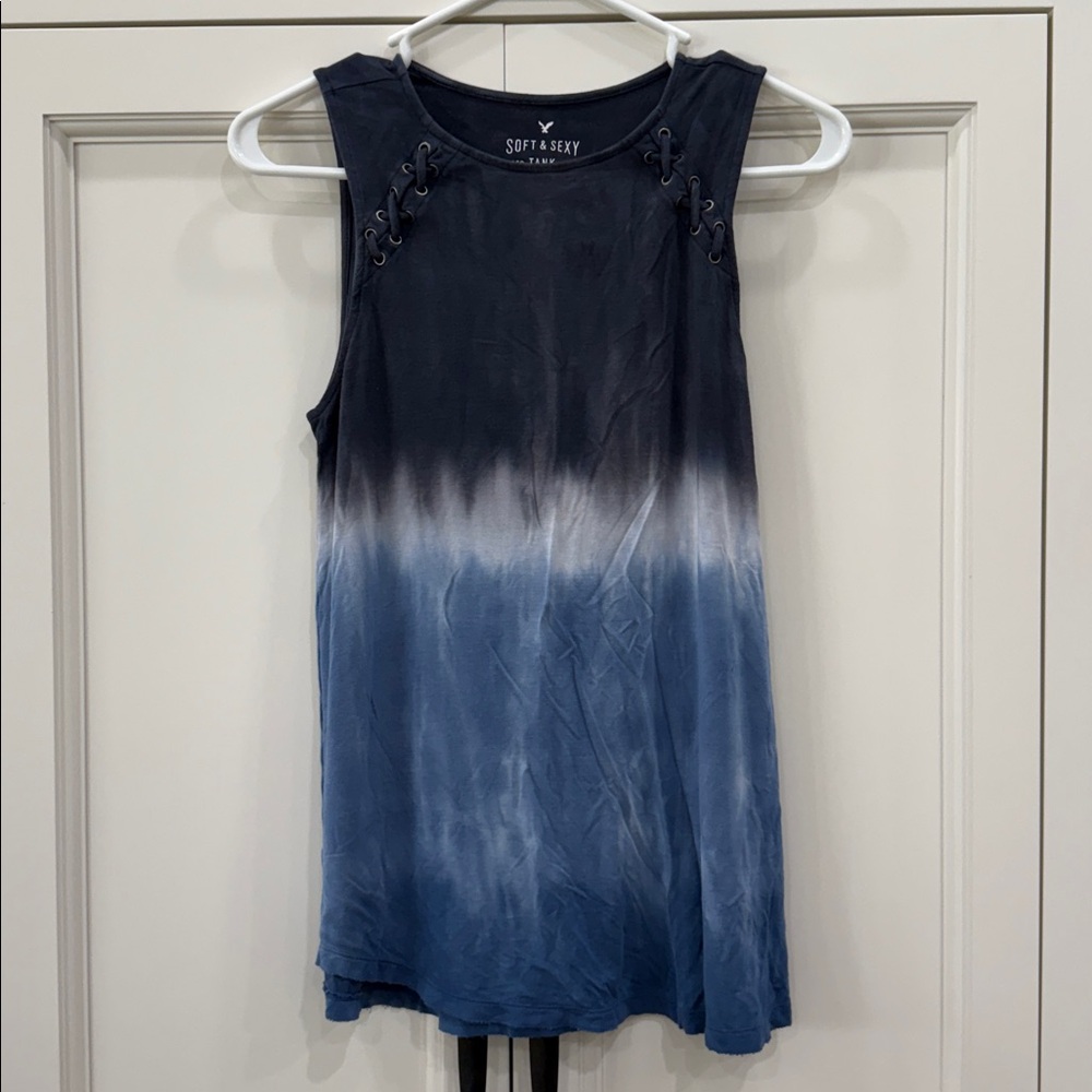 American Eagle Soft & Sexy Blue Ombre Criss Cross Tie Dye Muscle Tank Top Small